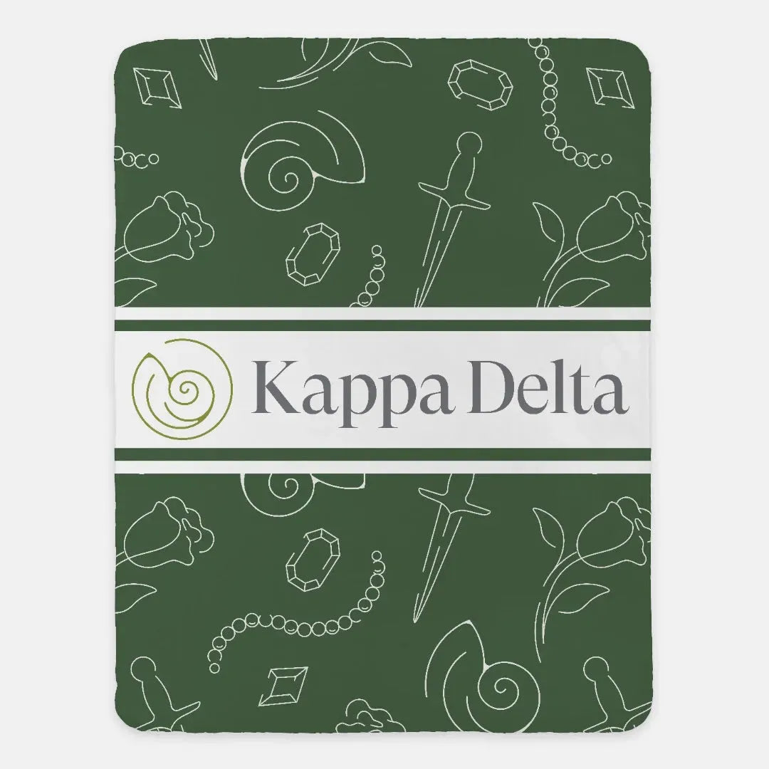 Kappa Delta XL 60x80 Sherpa Throw Blanket Icon Pattern Dark Olive Throw Blankets