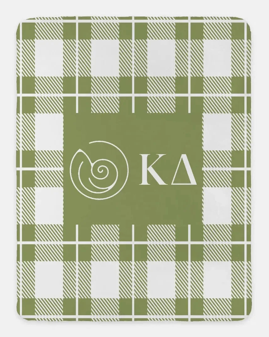 Kappa Delta XL 60x80 Plaid Sherpa Throw Blanket Olive Throw Blankets