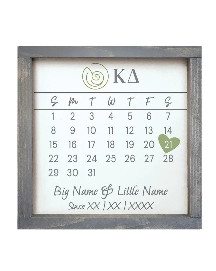 Kappa Delta Personalized Big Little Calendar Framed Sign - 12x12