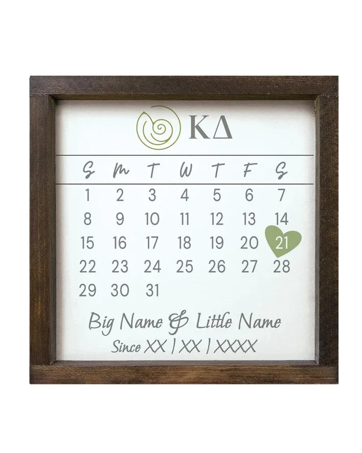 Kappa Delta Personalized Big Little Calendar Framed Sign - 12x12