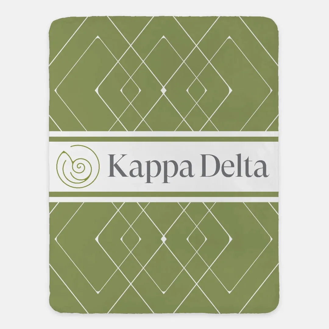 Kappa Delta XL 60x80 Sherpa Throw Blanket - Diamond Pattern Olive Throw Blankets