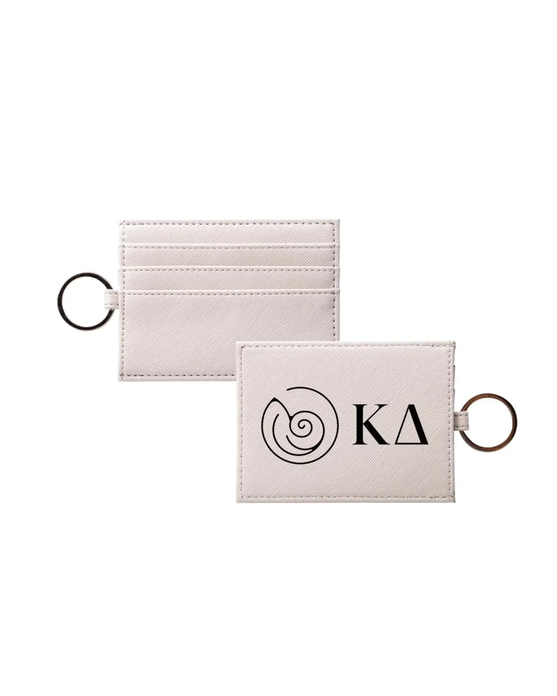 Kappa Delta Vegan Saffiano Leather Keychain Card Holder - Greek Letters Black Travel Wallet