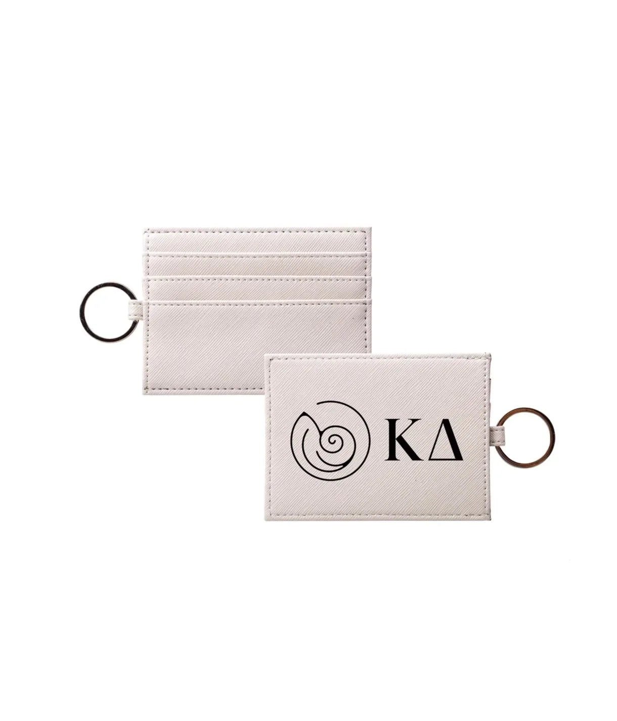 Kappa Delta Vegan Saffiano Leather Keychain Card Holder - Greek Letters Black Travel Wallet