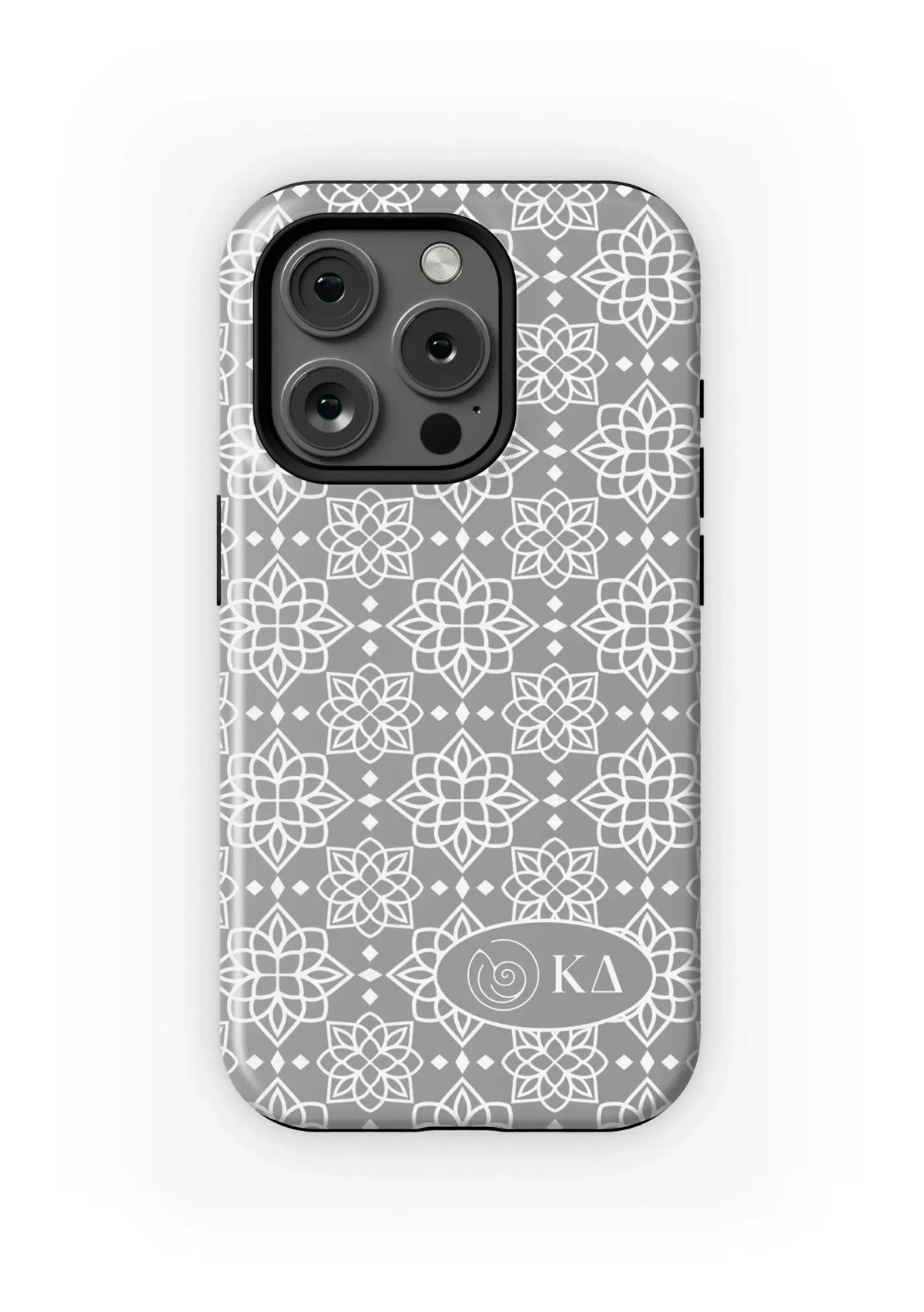Kappa Delta iPhone 16, 15, 14 Mobile Phone Case - Gray Ornate Matte Mobile Phone Cases