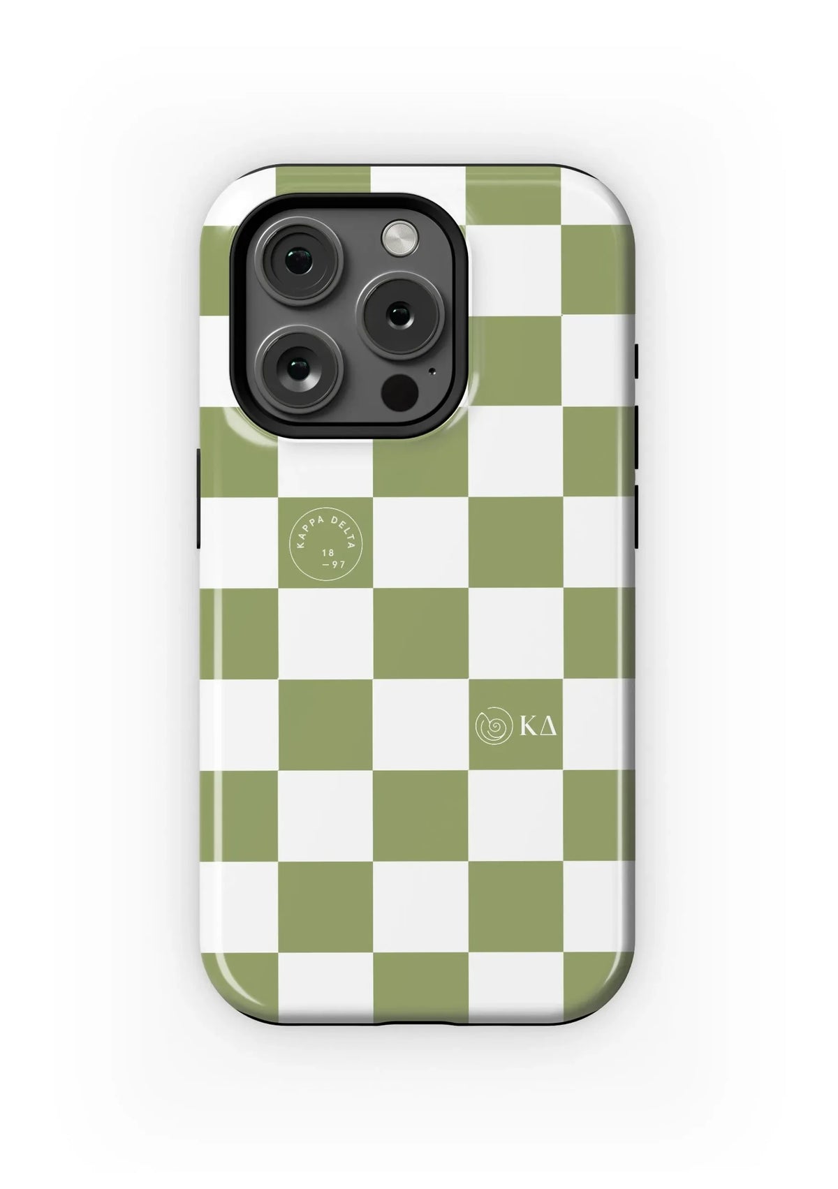 Kappa Delta iPhone 16, 15, 14 Mobile Phone Case - Olive Check Gloss Mobile Phone Cases