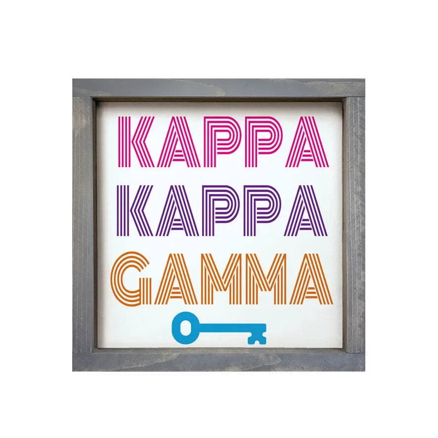 Kappa Kappa Gamma Monoton Framed Wood Sign - 12"x12" Weathered Gray Wall Art & Signs