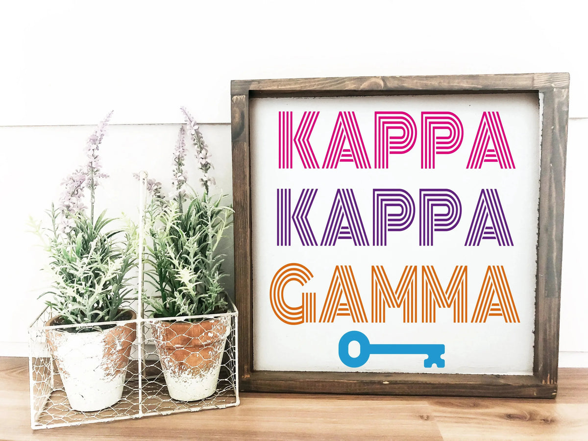 Kappa Kappa Gamma Monoton Framed Wood Sign - 12"x12" Wall Art & Signs