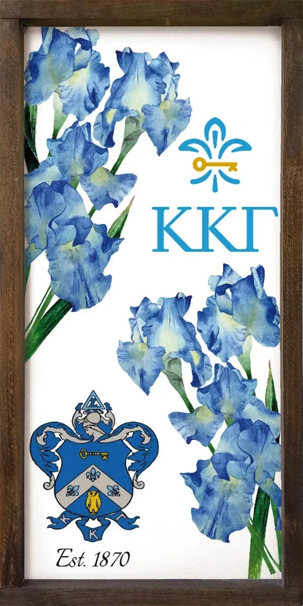 Kappa Kappa Gamma Wood Sign Iris - 12"x24" Walnut Wood Frame Wall Art & Signs