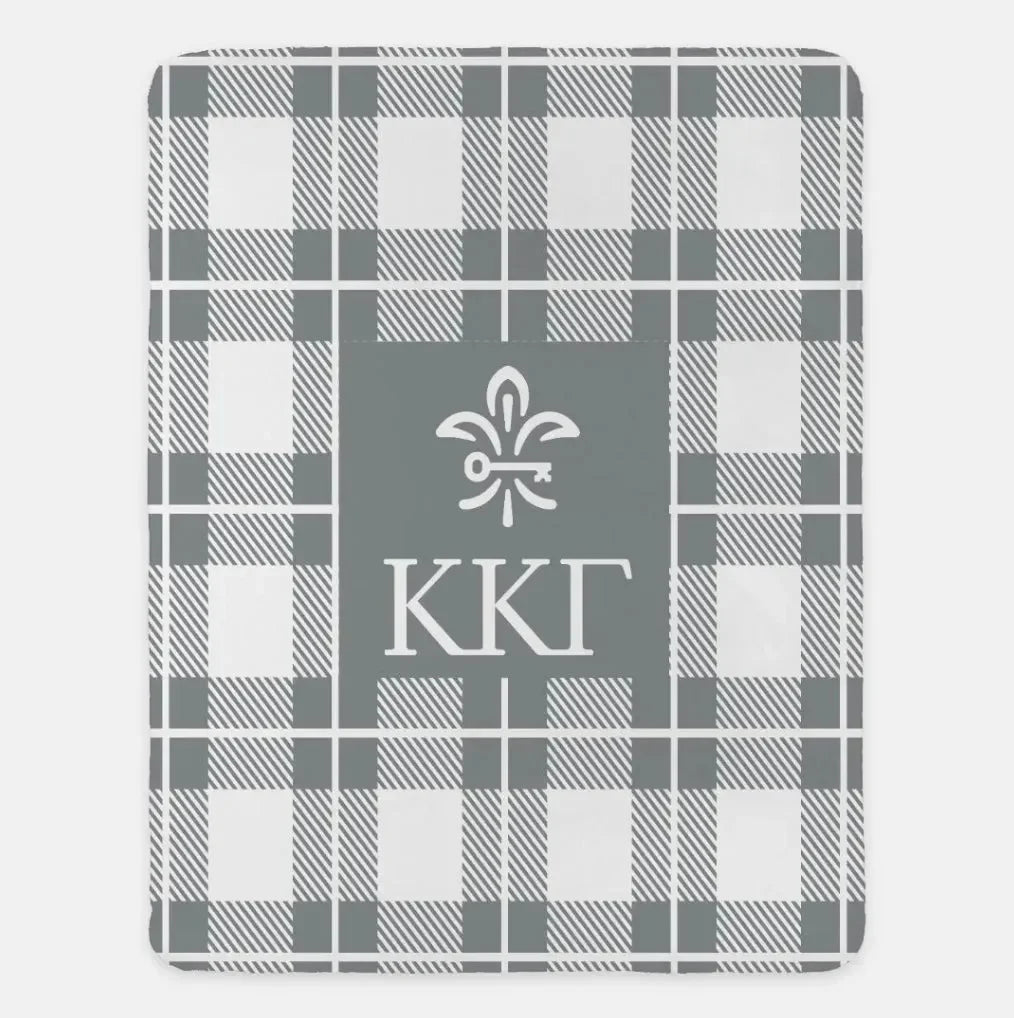 Kappa Kappa Gamma XL 60x80 Plaid Blanket Dark Silver Throw Blankets