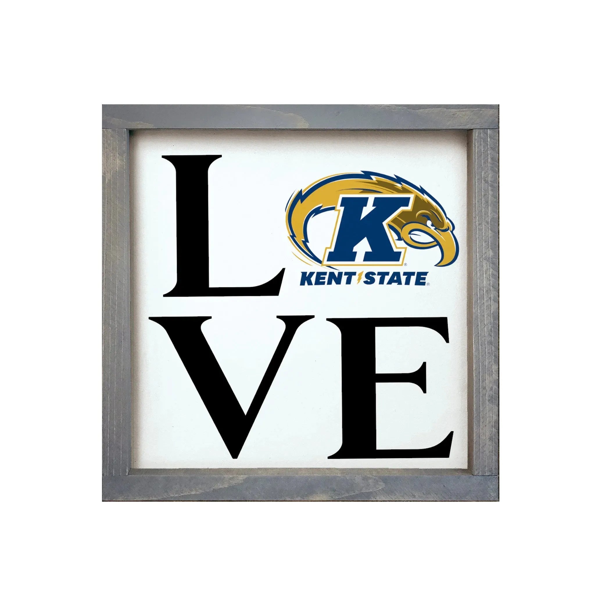 Kent State University 12x12 Wood Framed Sign - LOVE Weathered Gray Wall Art & Signs