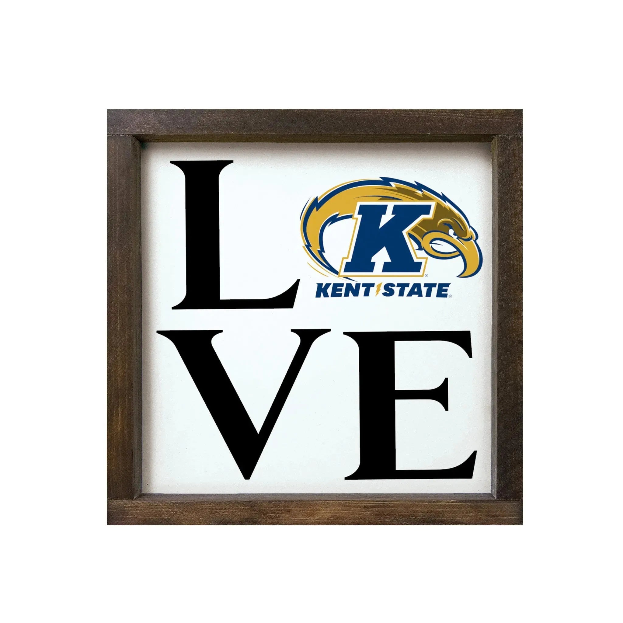 Kent State University 12x12 Wood Framed Sign - LOVE Walnut Stain Wall Art & Signs
