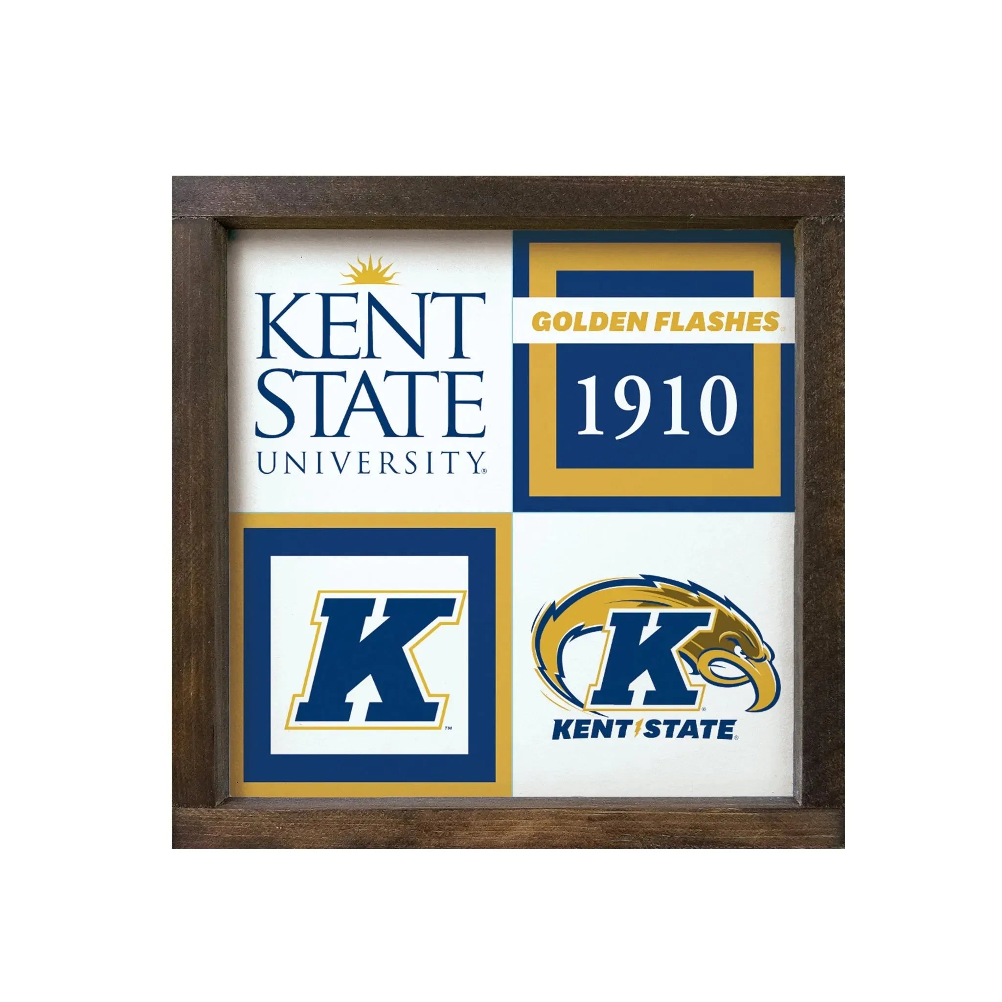 Kent State University 12x12 Wood Framed Sign - Classic Color Block Walnut Stain Wall Art & Signs
