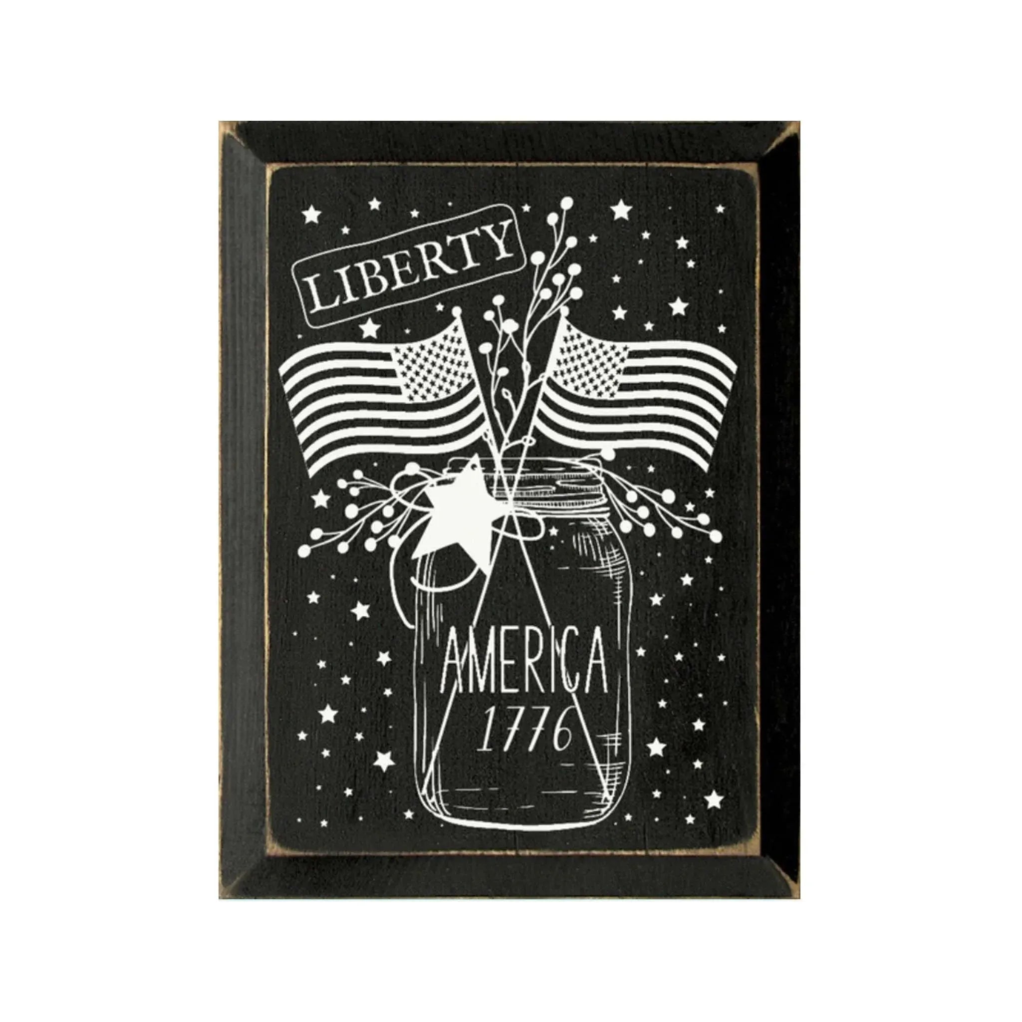 1776 Vintage Mason Jar Americana Wood Sign - 9"x12" Wall Art & Signs