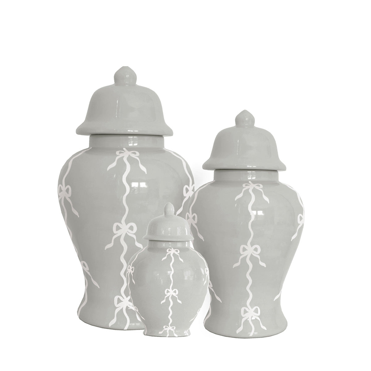 Bow Stripe Ginger Jars in Light Gray | Preppy Dorm Decor | Accessories