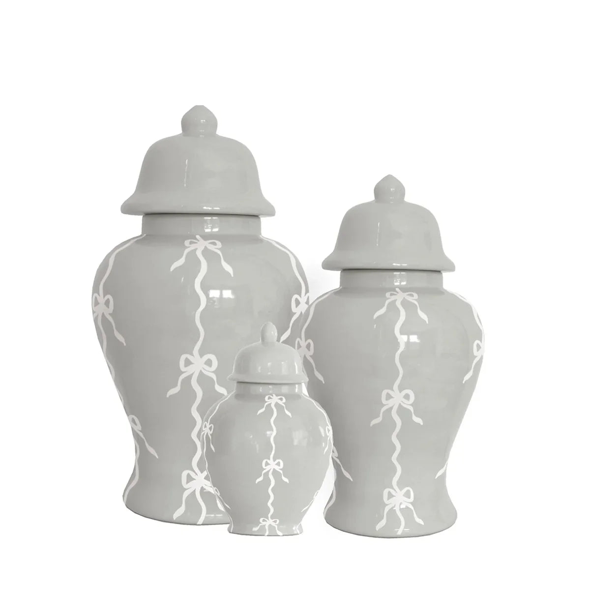 Bow Stripe Ginger Jars in Light Gray | Preppy Dorm Decor | Accessories