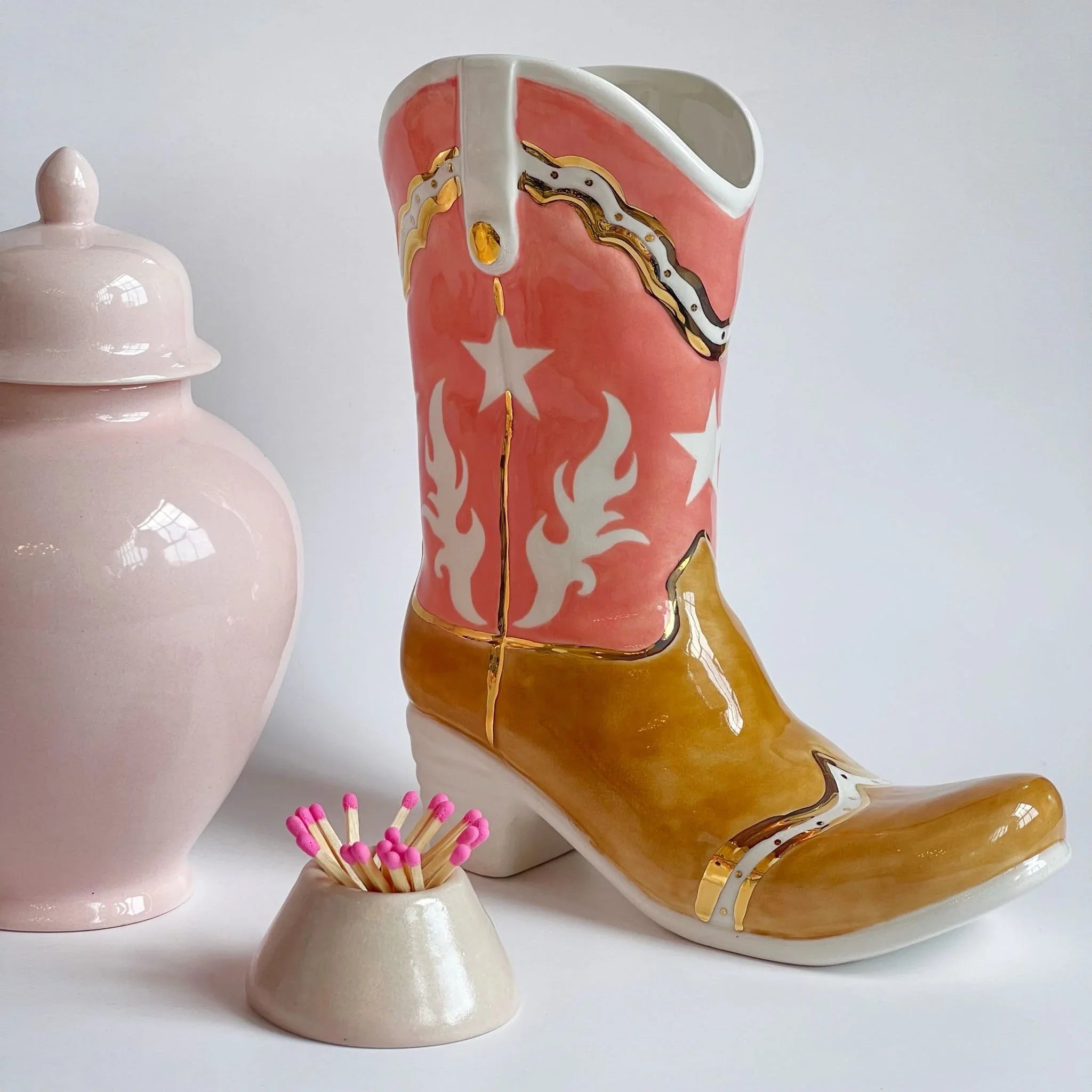 Western Cowboy Boot Vase - Two Tone | Dorm Decor | Accessories - Campus Greek Fit
