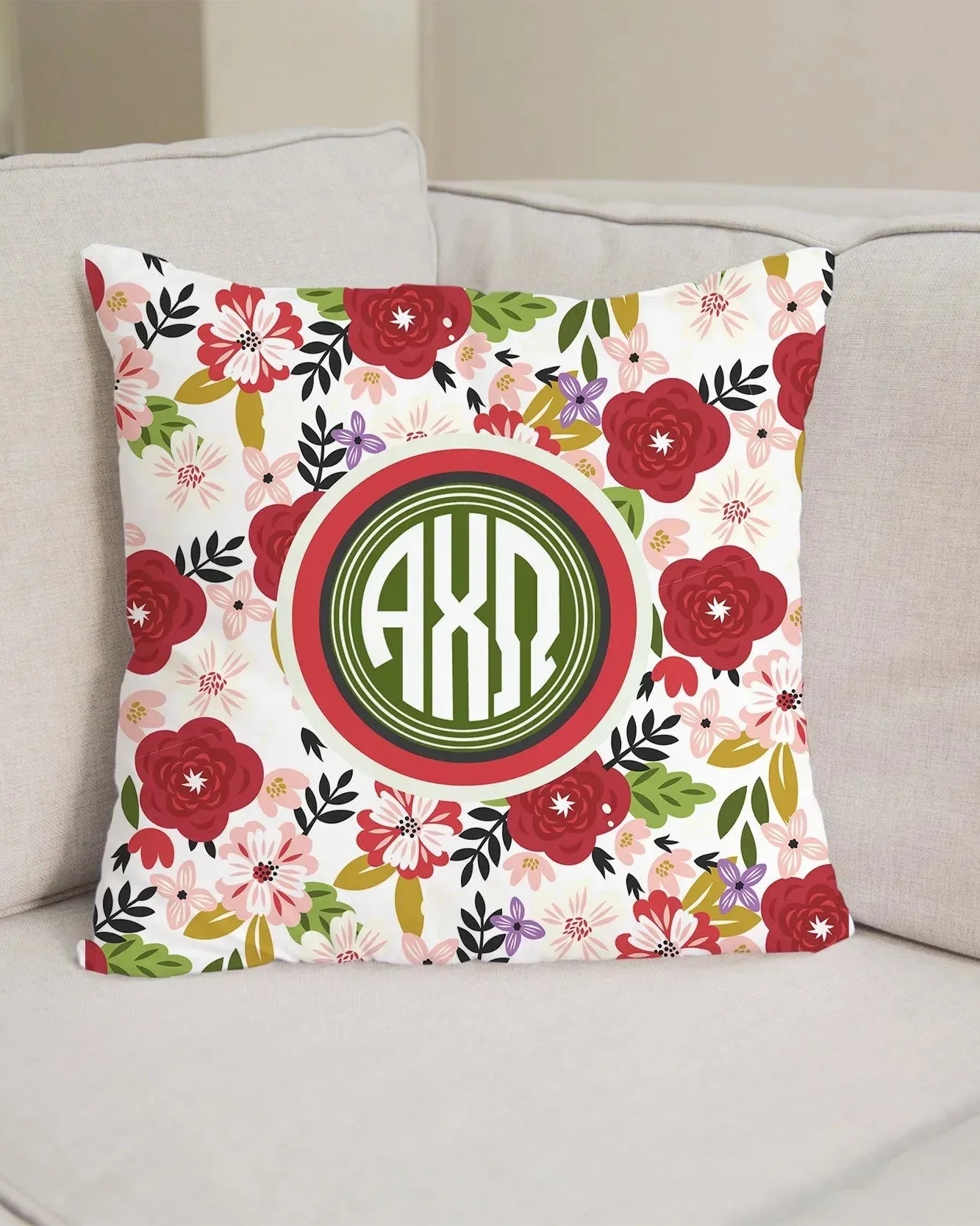 Alpha Chi Omega 18" Throw Pillow Cover - Modern Floral Pillow Covers