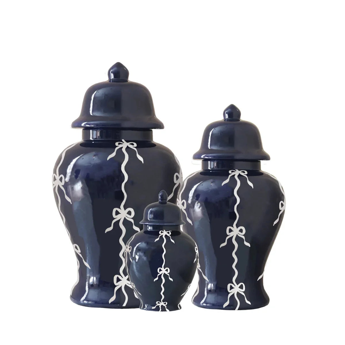 Bow Stripe Ginger Jars in Navy Blue | Preppy Dorm Decor | Accessories