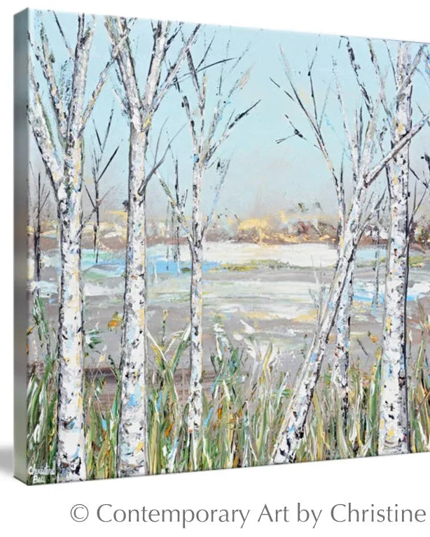 Giclee Art Print Landscape Painting "Just Breathe" Birch Trees | Coastal Large Format Wall Art - Campus Greek Fit