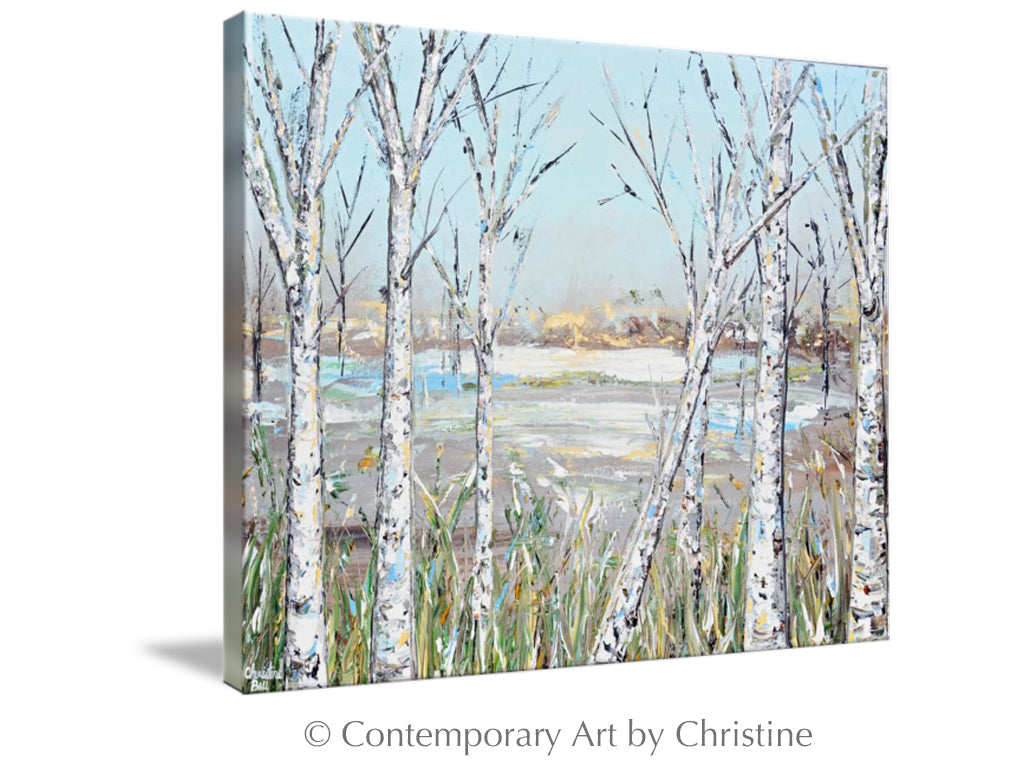 Giclee Art Print Landscape Painting "Just Breathe" Birch Trees | Coastal Large Format Wall Art - Campus Greek Fit