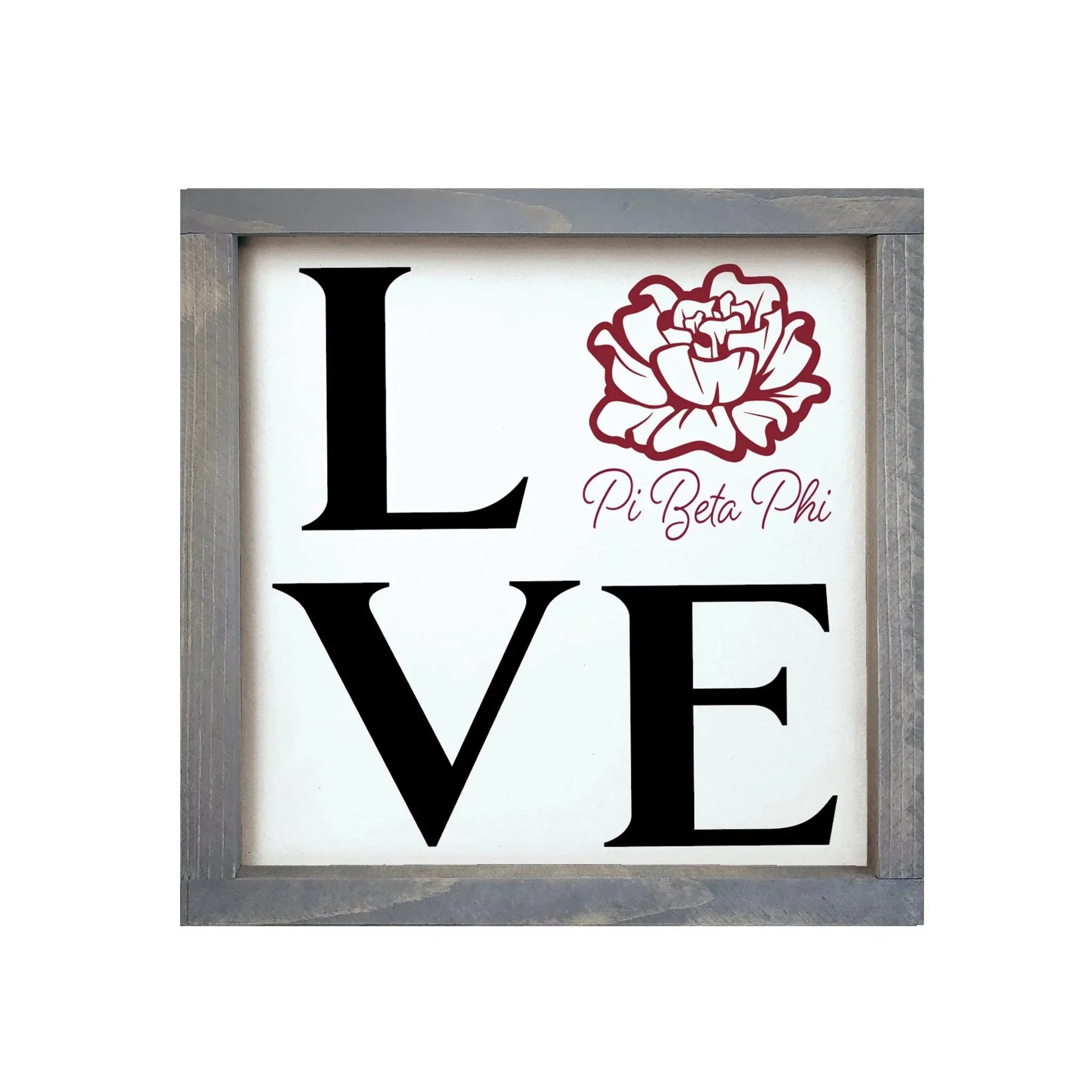 Pi Beta Phi 12x12 "LOVE" Wood Framed Sign Weathered Gray Wall Art & Signs