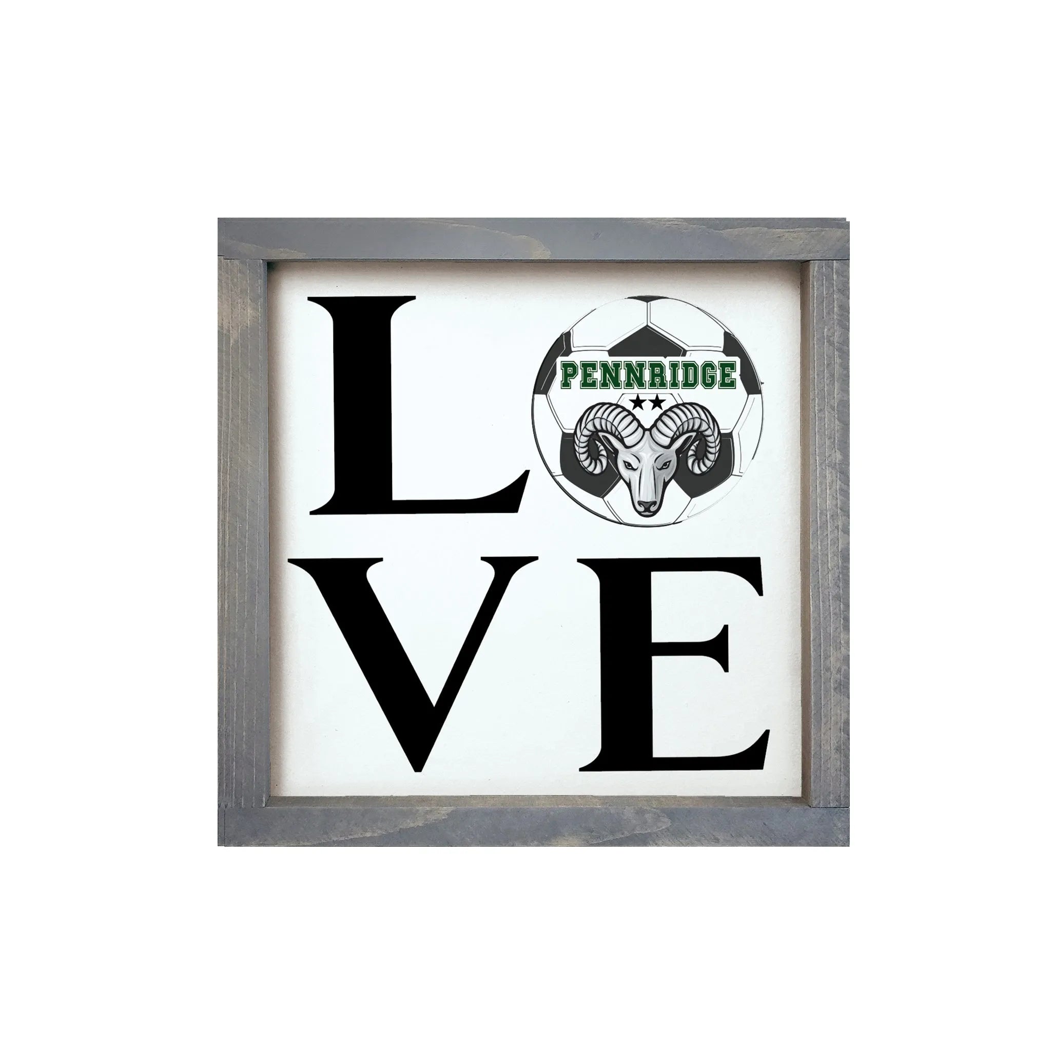 Pennridge Women's Soccer 12x12 LOVE Wood Framed Sign Weathered Gray Wall Art & Signs