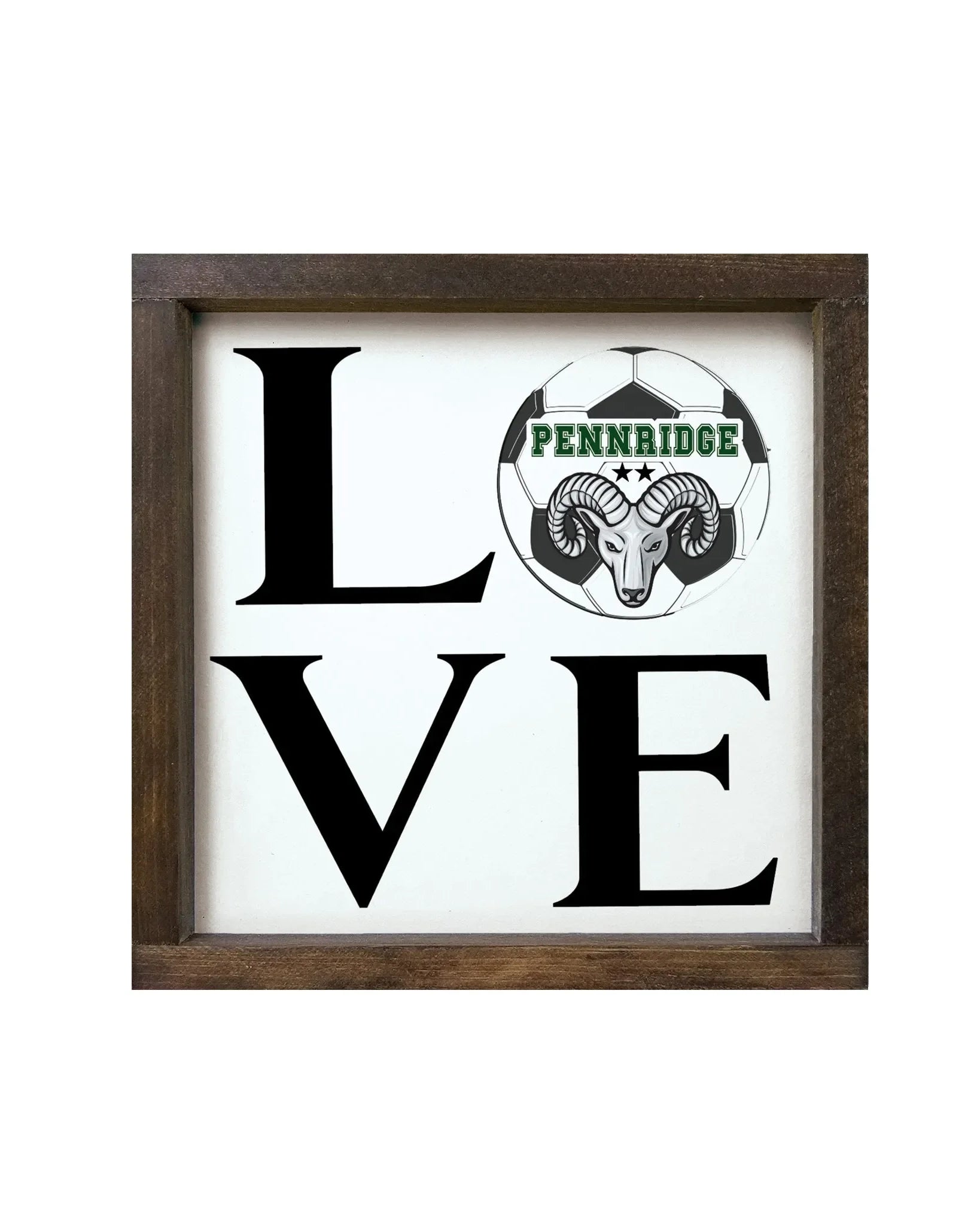 Pennridge Women's Soccer 12x12 LOVE Wood Framed Sign Walnut Stain Wall Art & Signs