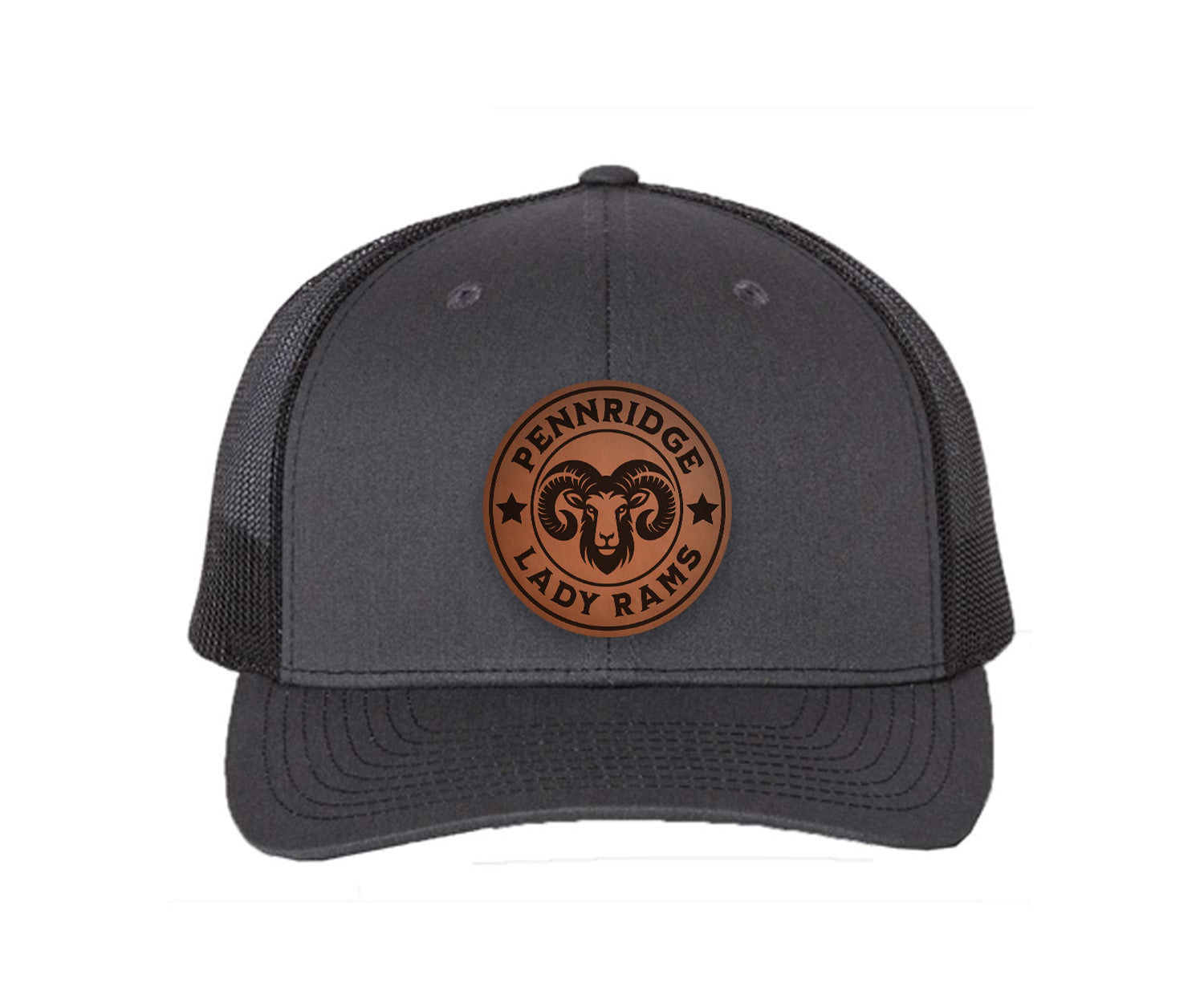 Pennridge Lady Rams Richardson 112 Leatherette Patch Trucker Hat Charcoal Black Trucker Hat