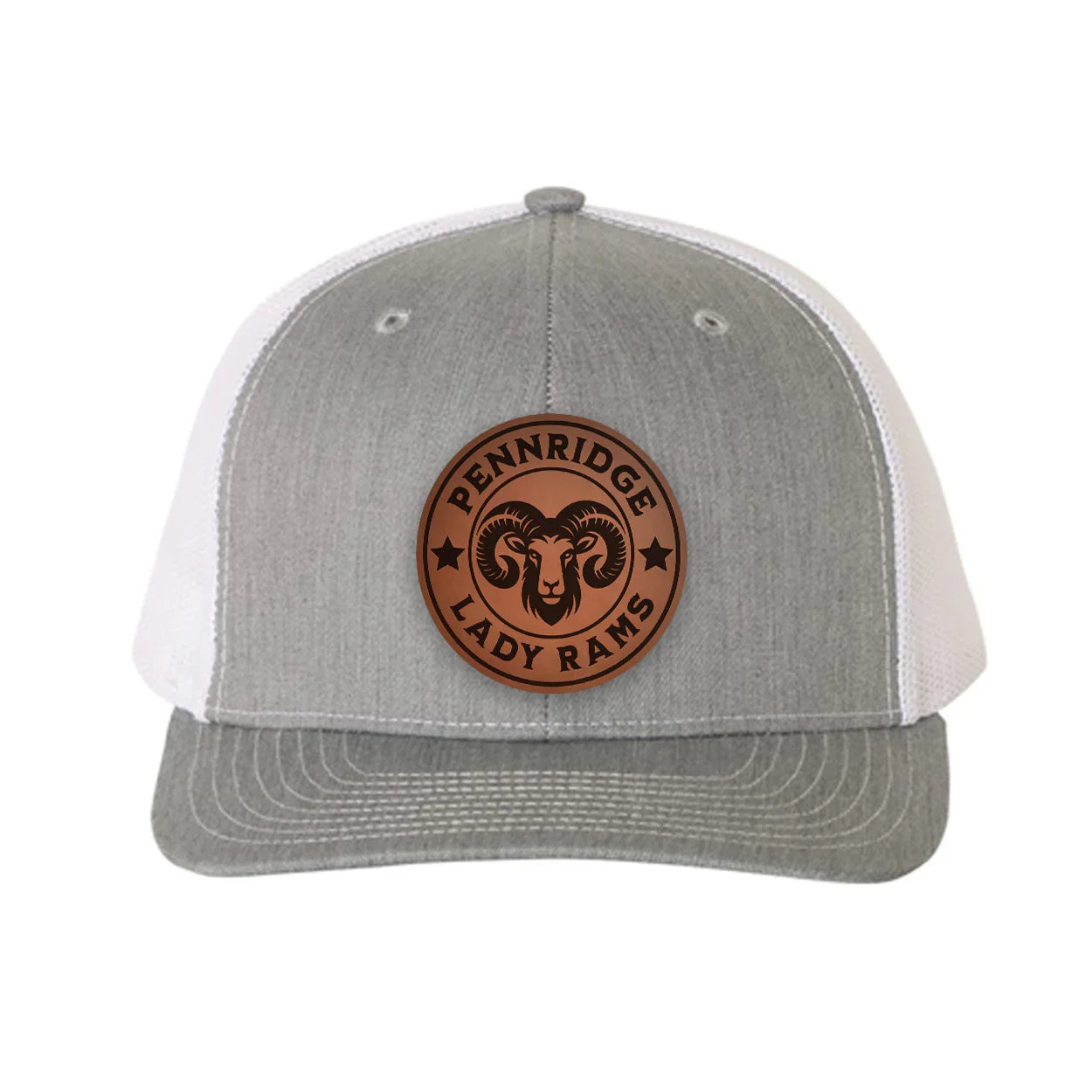 Pennridge Lady Rams Richardson 112 Leatherette Patch Trucker Hat Heather Gray White Trucker Hat