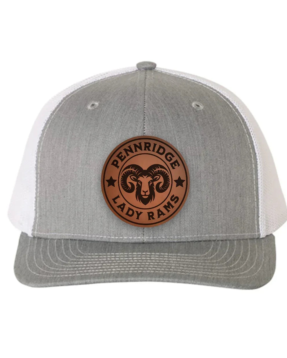 Pennridge Lady Rams Richardson 112 Leatherette Patch Trucker Hat Heather Gray White Trucker Hat