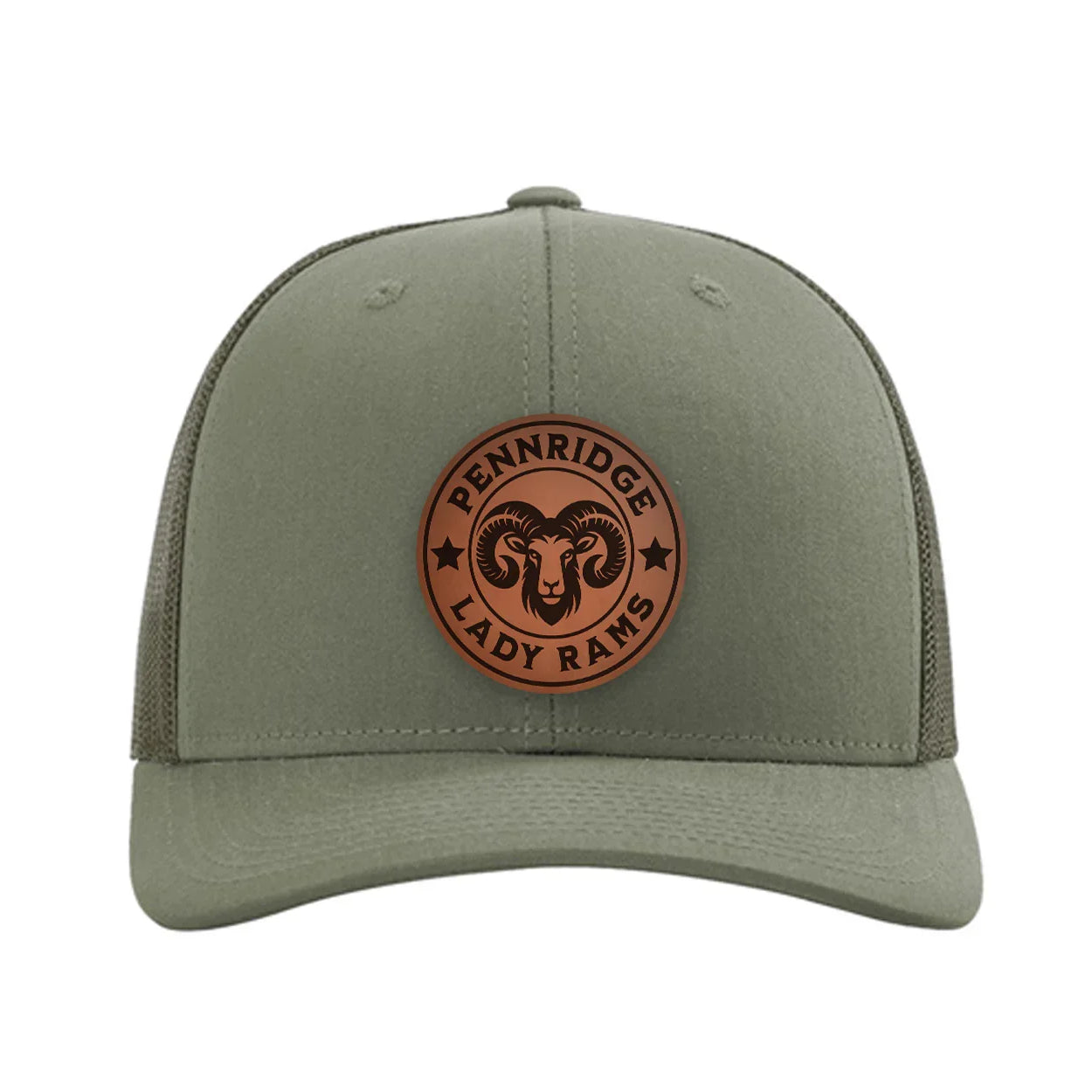 Pennridge Lady Rams Richardson 112 Leatherette Patch Trucker Hat Loden Trucker Hat