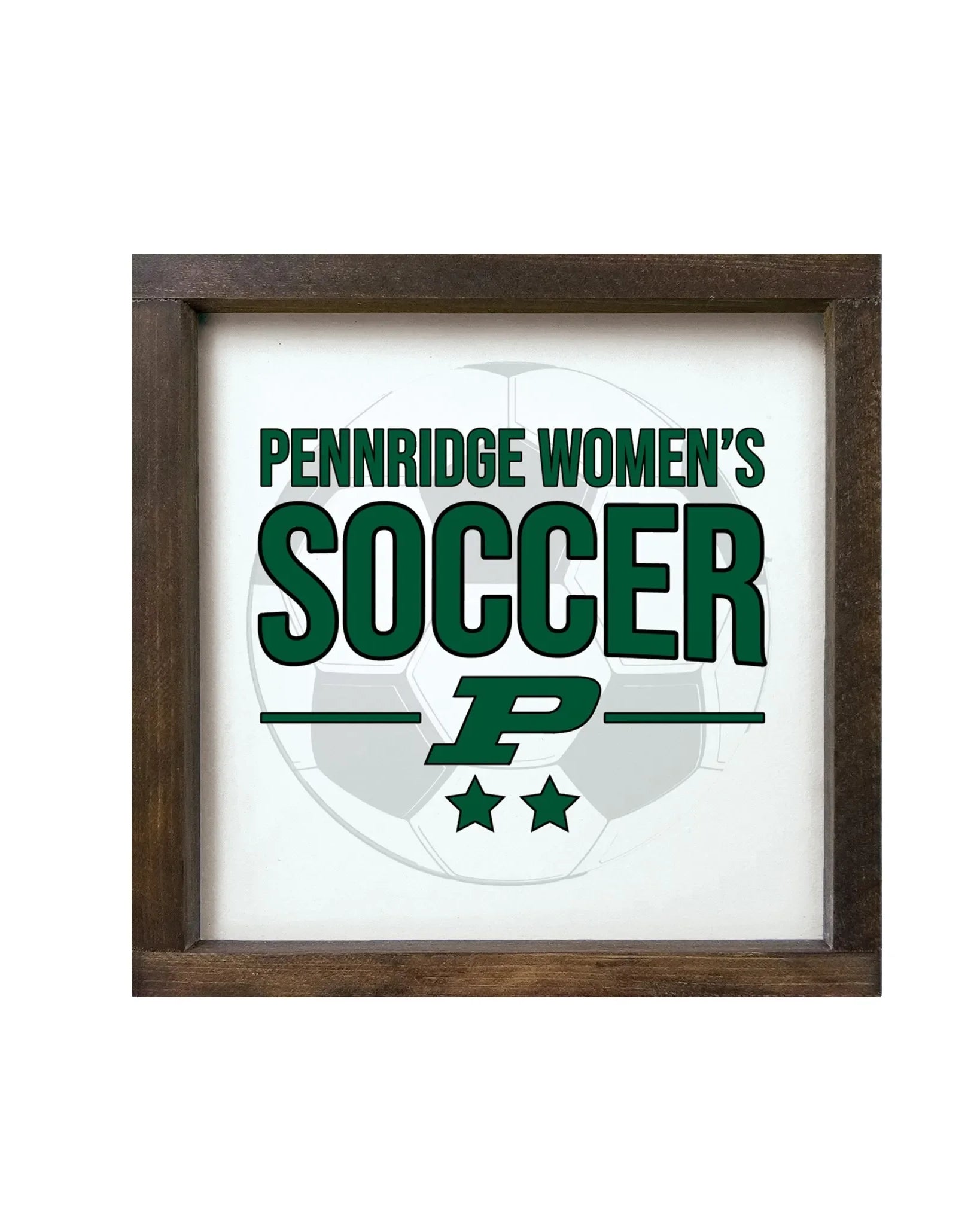 Pennridge Women's Soccer 12x12 Wood Framed Sign - Soccer Ball Walnut Stain Wall Art & Signs