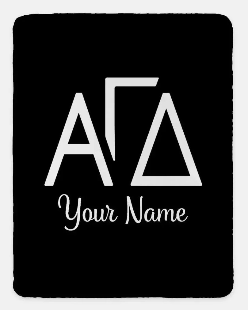 Personalized Alpha Gamma Delta XL 60x80 Sherpa Throw Blanket - Greek Letters Black Throw Blankets