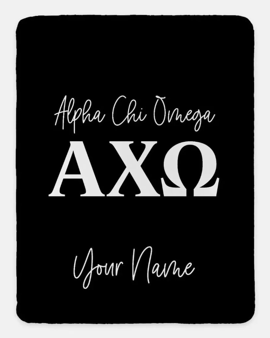 Personalized Alpha Chi Omega XL 60x80 Sherpa Blanket Black Throw Blankets