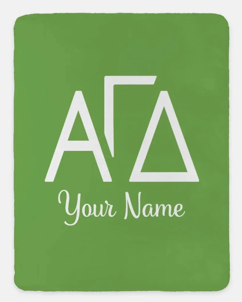 Personalized Alpha Gamma Delta XL 60x80 Sherpa Throw Blanket - Greek Letters Green Throw Blankets