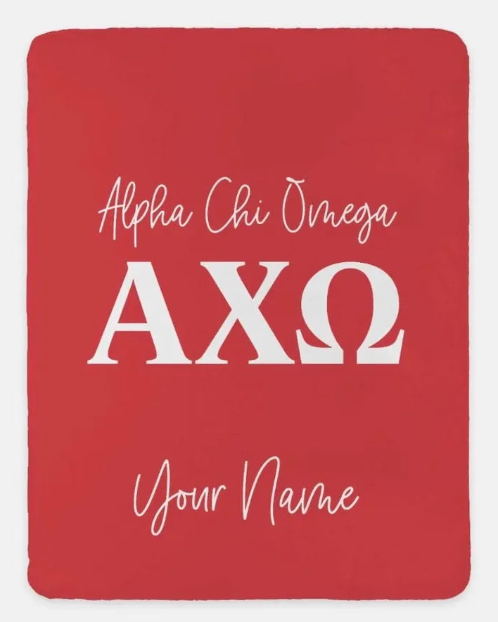 Personalized Alpha Chi Omega XL 60x80 Sherpa Blanket Scarlet Throw Blankets