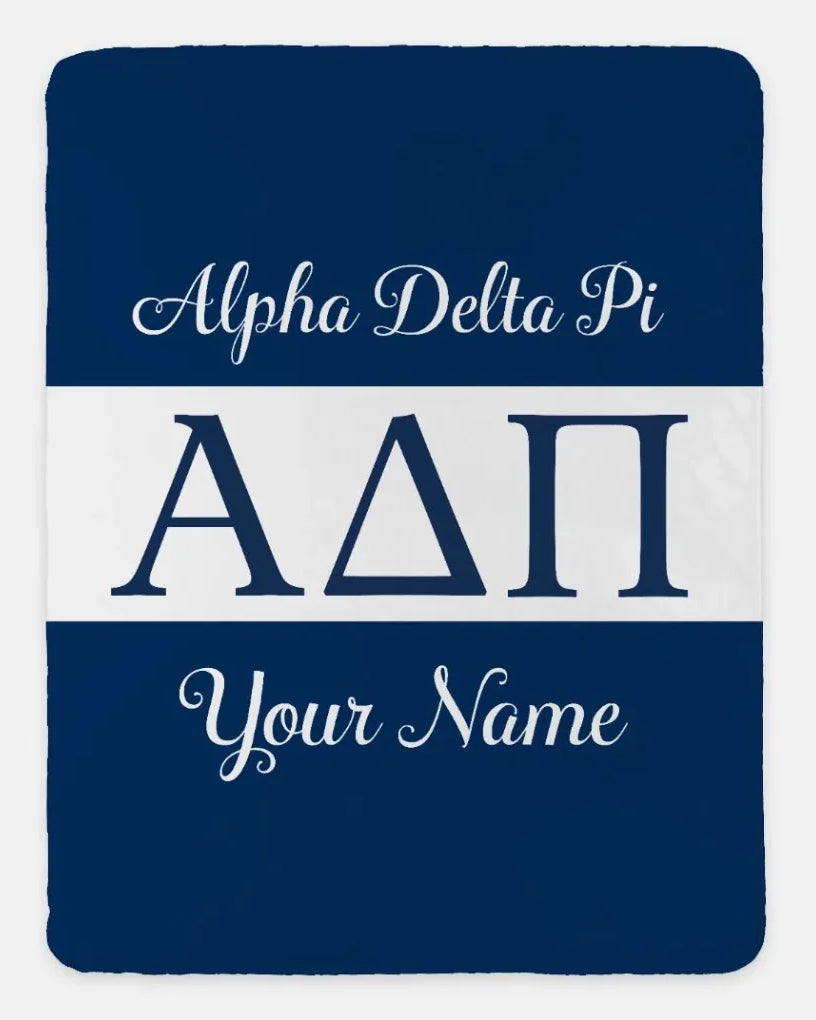 Personalized Alpha Delta Pi XL 60x80 Sherpa Throw Blanket Greek Letters Midnight