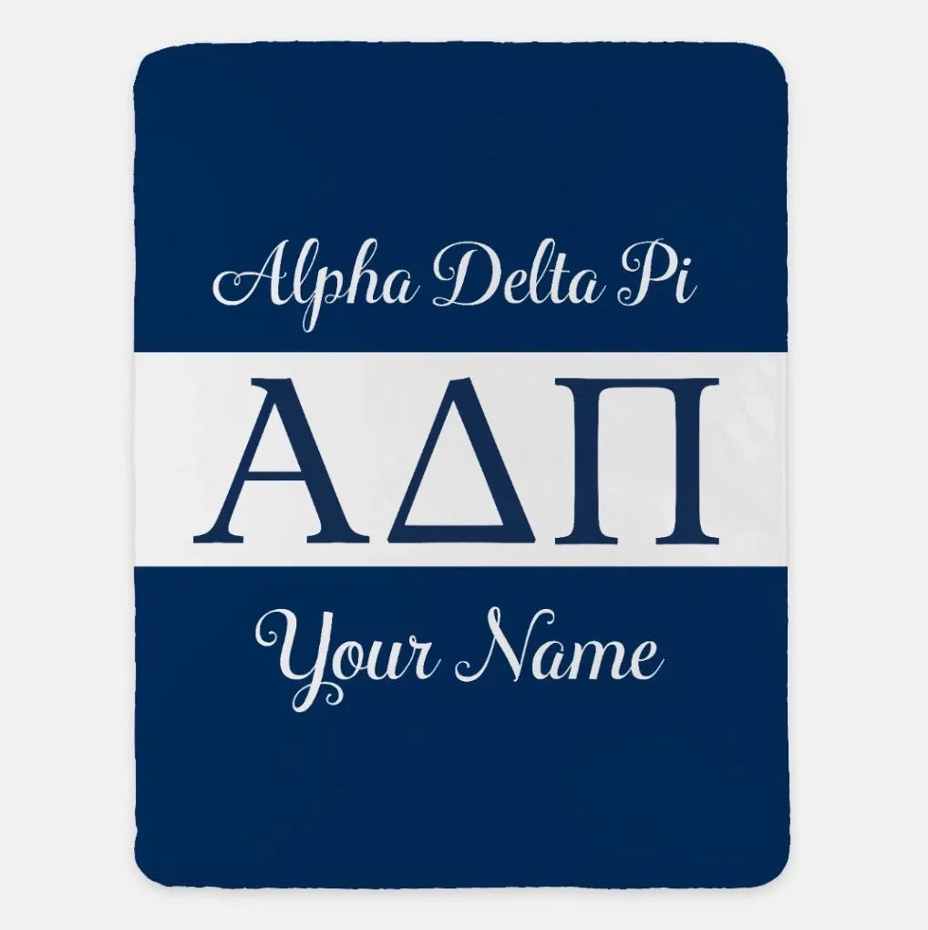Personalized Alpha Delta Pi XL 60x80 Sherpa Throw Blanket Greek Letters Midnight
