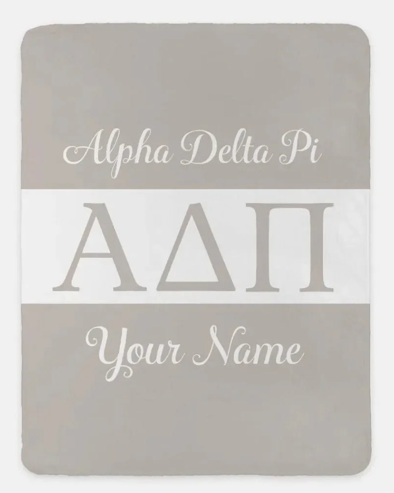 Personalized Alpha Delta Pi XL 60x80 Sherpa Throw Blanket - Greek Letters Sand Throw Blankets