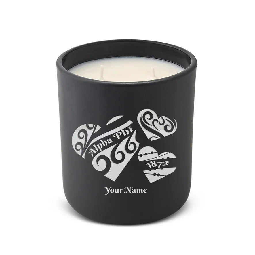 Personalized Alpha Phi Laser Etched Glow Candle Candle 12 oz. - Hearts
