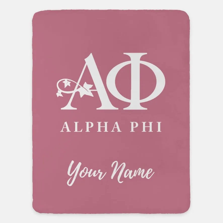Personalized Alpha Phi XL 60x80 Sherpa Blanket Rose Throw Blankets
