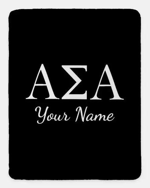 Personalized Alpha Sigma Alpha XL 60x80 Throw Blanket - Greek Letters Black Throw Blankets