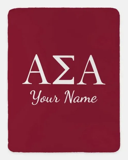 Personalized Alpha Sigma Alpha XL 60x80 Throw Blanket - Greek Letters Crimson Throw Blankets