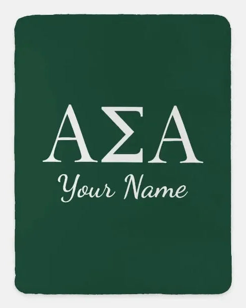 Personalized Alpha Sigma Alpha XL 60x80 Throw Blanket - Greek Letters Green Throw Blankets