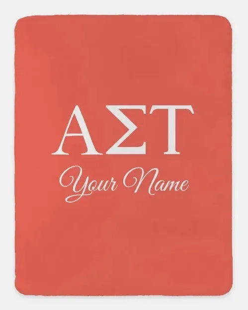 Personalized Alpha Sigma Tau XL 60x80 Sherpa Throw Blanket Coral Throw Blankets