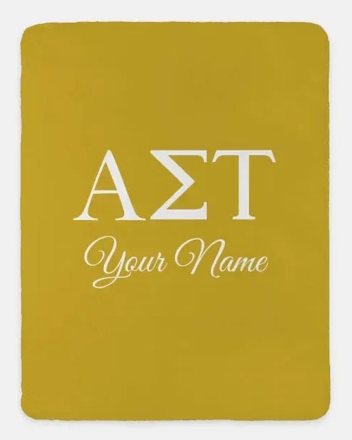 Personalized Alpha Sigma Tau XL 60x80 Sherpa Throw Blanket Gold Throw Blankets