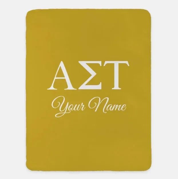 Personalized Alpha Sigma Tau XL 60x80 Sherpa Throw Blanket Gold Throw Blankets