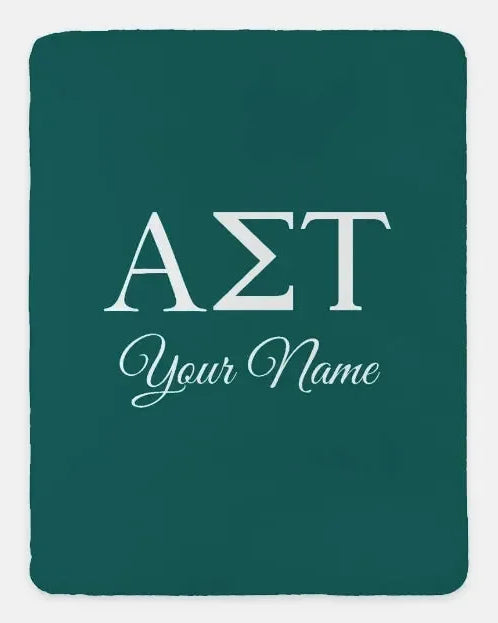 Personalized Alpha Sigma Tau XL 60x80 Sherpa Throw Blanket Gree Throw Blankets