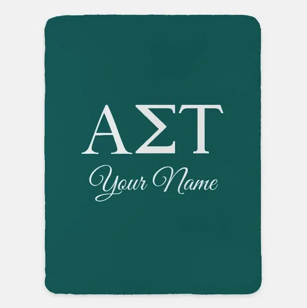 Personalized Alpha Sigma Tau XL 60x80 Sherpa Throw Blanket Gree Throw Blankets