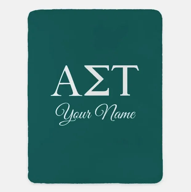 Personalized Alpha Sigma Tau XL 60x80 Sherpa Throw Blanket Gree Throw Blankets